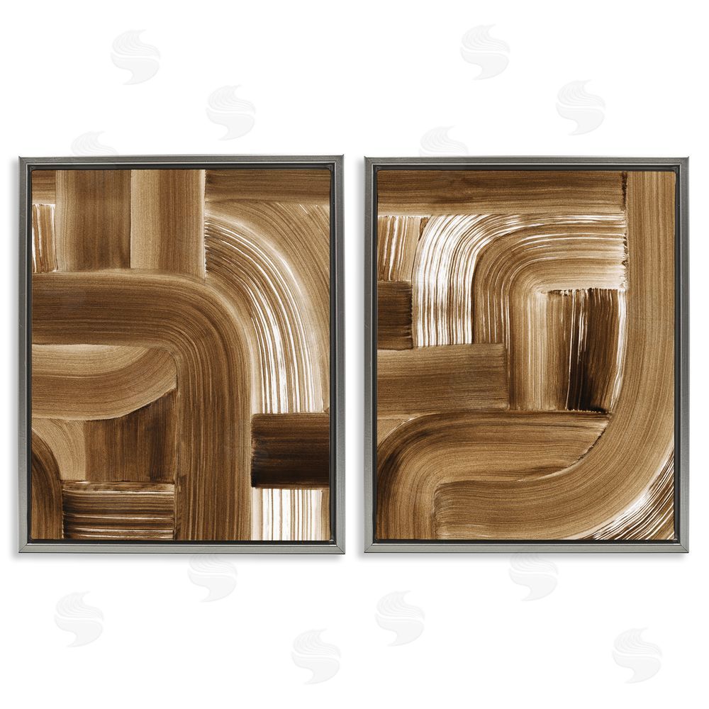 Grace Popp Gentle Brown Brushstrokes Gray Floating Frame Canvas Wall Art Print