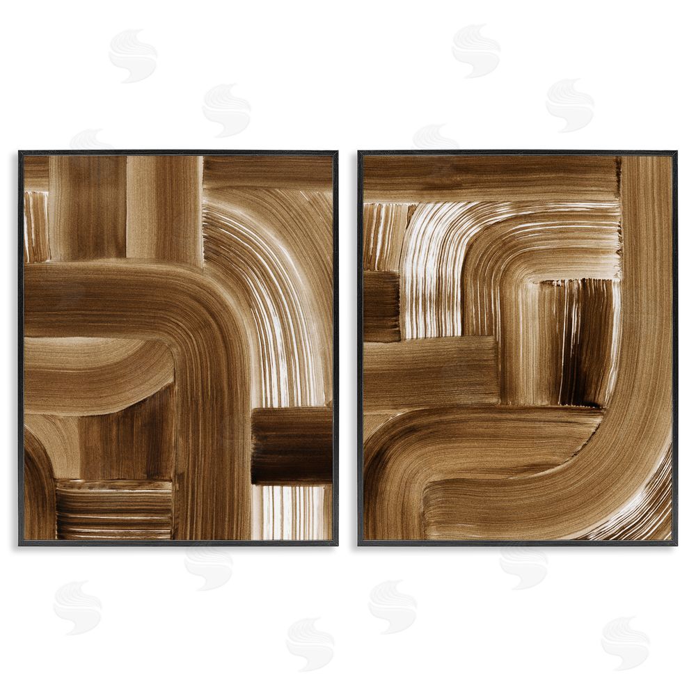 Grace Popp Gentle Brown Brushstrokes Black Framed Giclee Wall Art Print