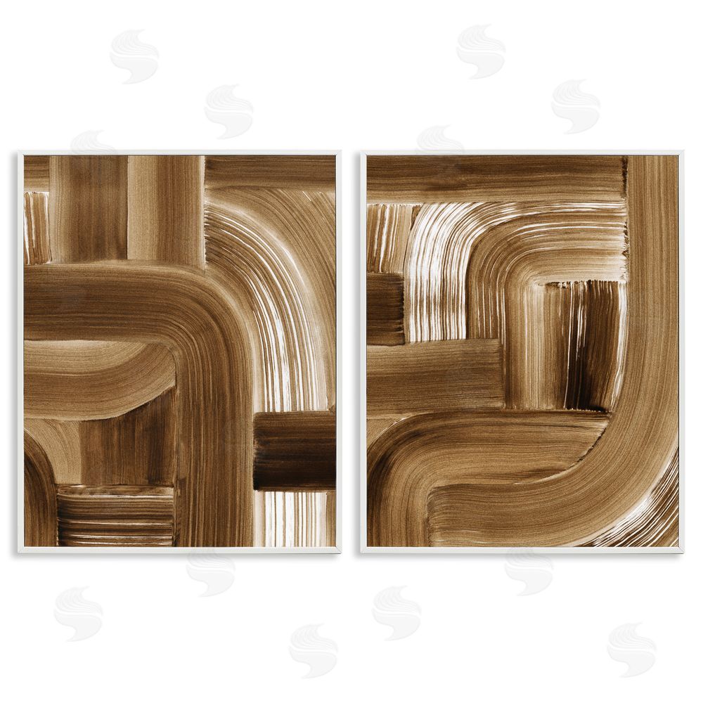 Grace Popp Gentle Brown Brushstrokes White Framed Giclee Wall Art Print