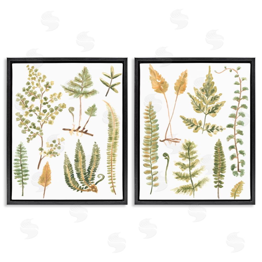 June Erica Vess Watercolor Fern Leaves  Black Floating Frame Canvas Wall Art Print