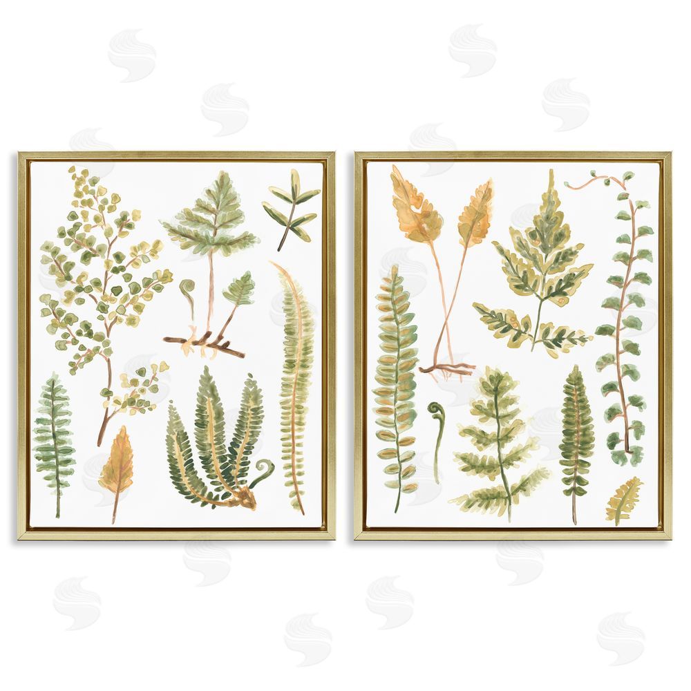 June Erica Vess Watercolor Fern Leaves  Gold Floating Frame Canvas Wall Art Print