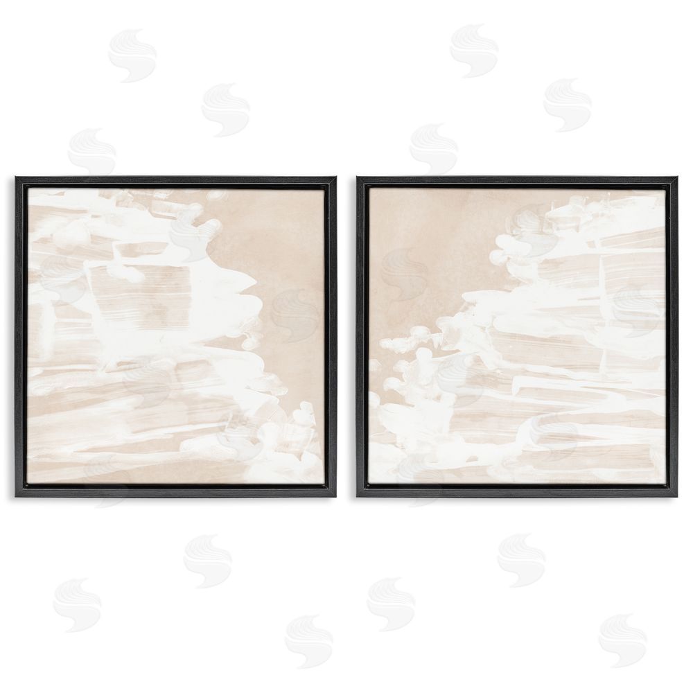 June Erica Vess Abstract Cream Layered Strokes Black Floating Frame Canvas Wall Art Print