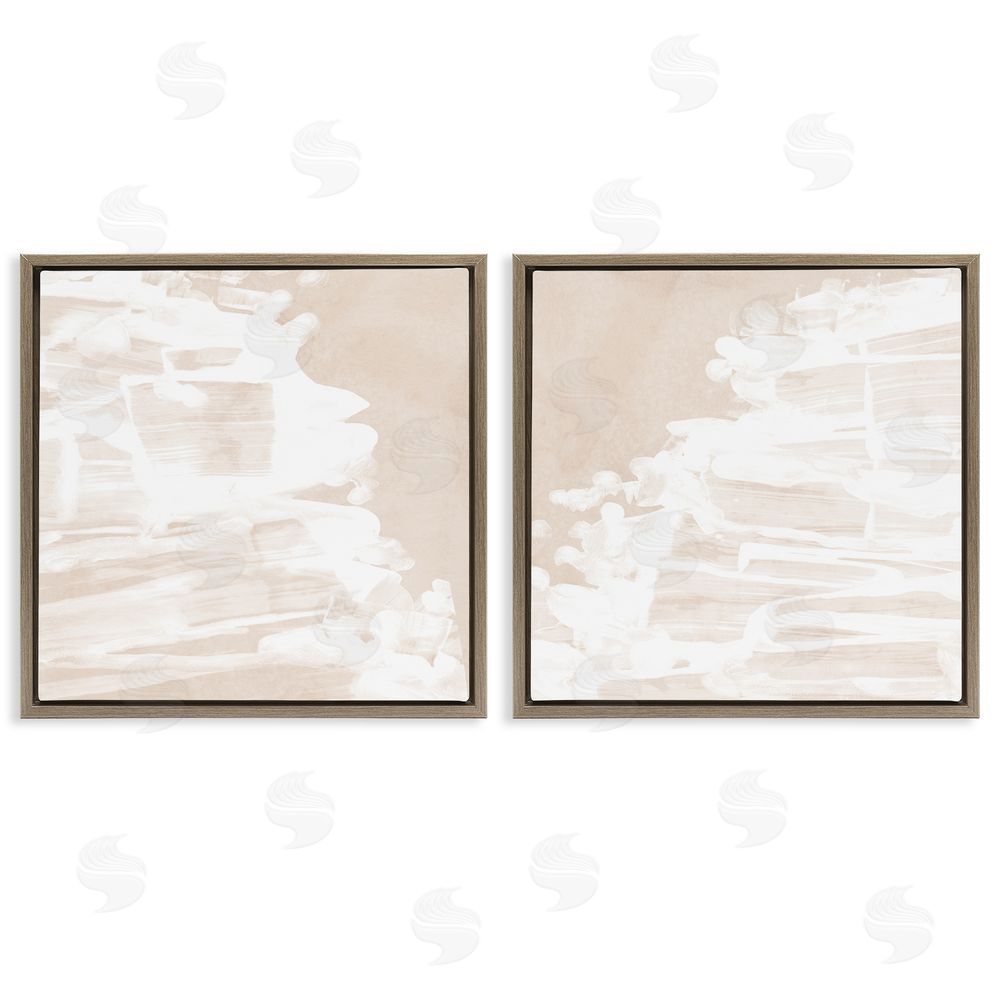 June Erica Vess Abstract Cream Layered Strokes Brown Floating Frame Canvas Wall Art Print