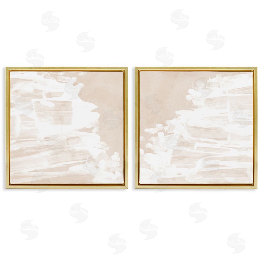 June Erica Vess Abstract Cream Layered Strokes Gold Floating Frame Canvas Wall Art Print