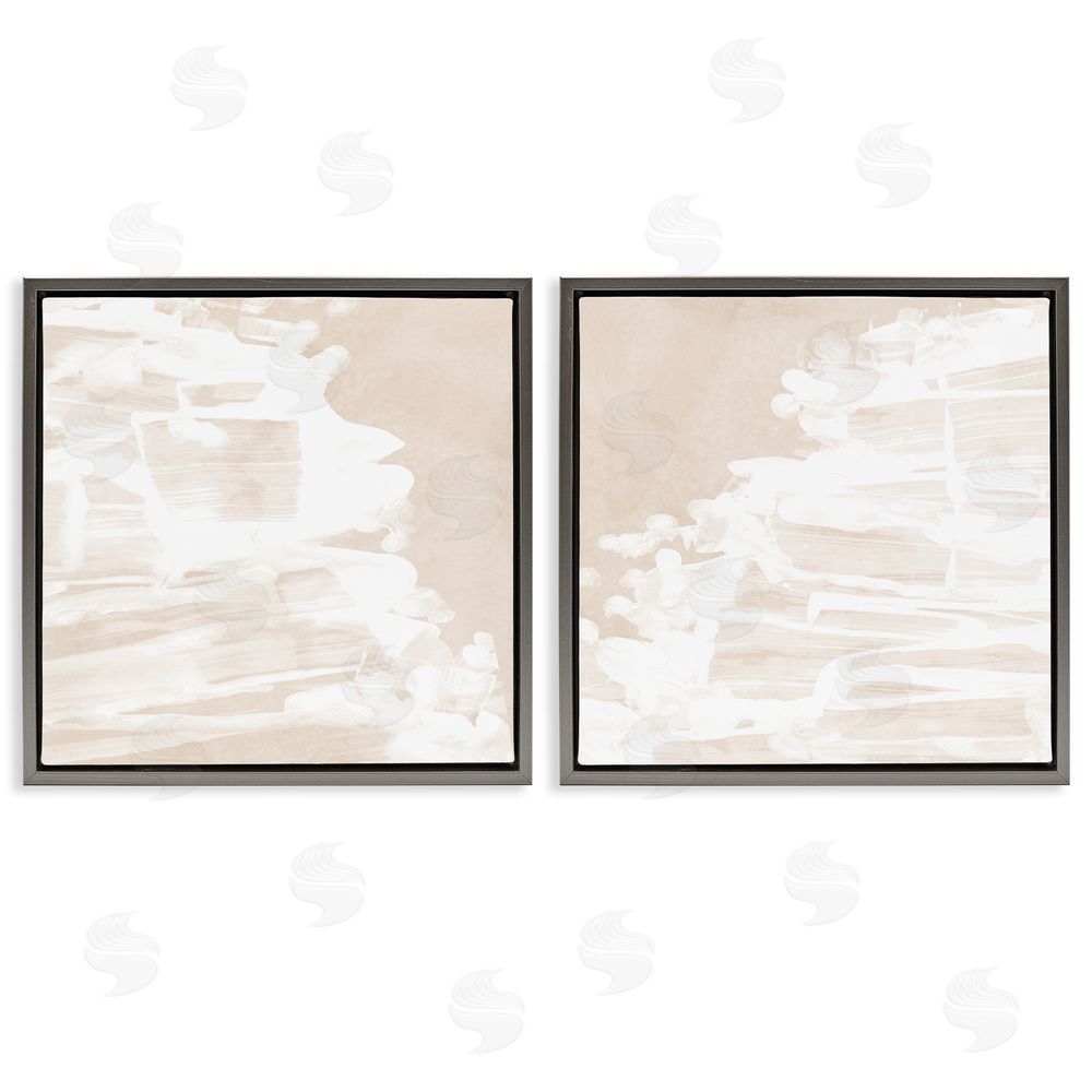 June Erica Vess Abstract Cream Layered Strokes Gray Floating Frame Canvas Wall Art Print