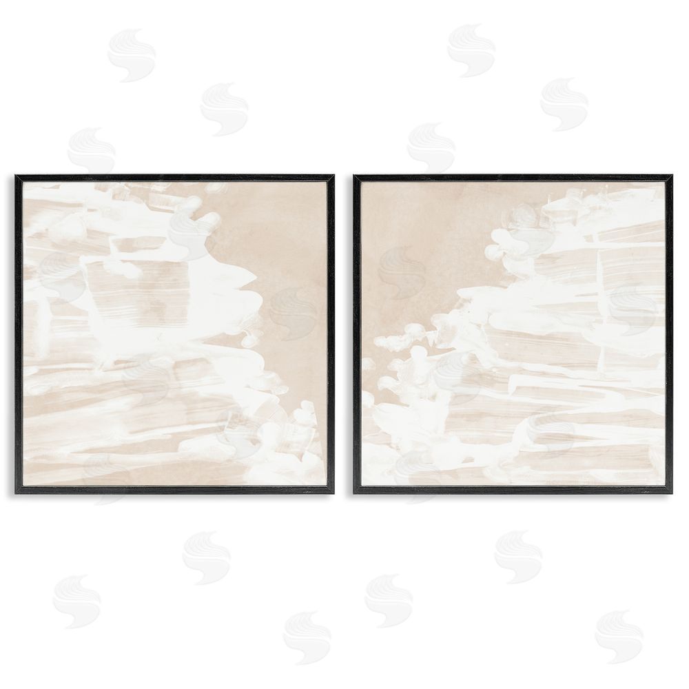 June Erica Vess Abstract Cream Layered Strokes Black Framed Giclee Wall Art Print