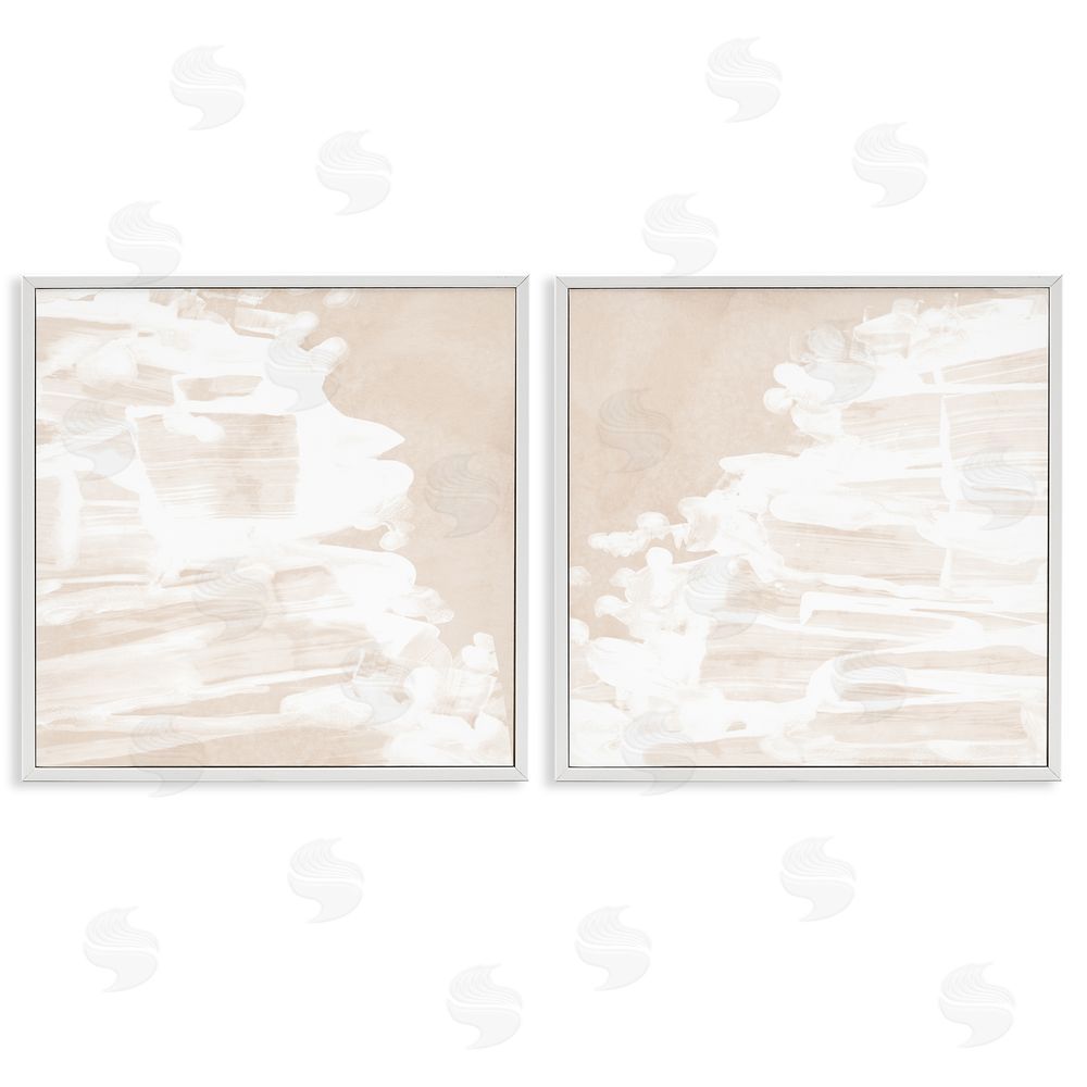 June Erica Vess Abstract Cream Layered Strokes White Framed Giclee Wall Art Print