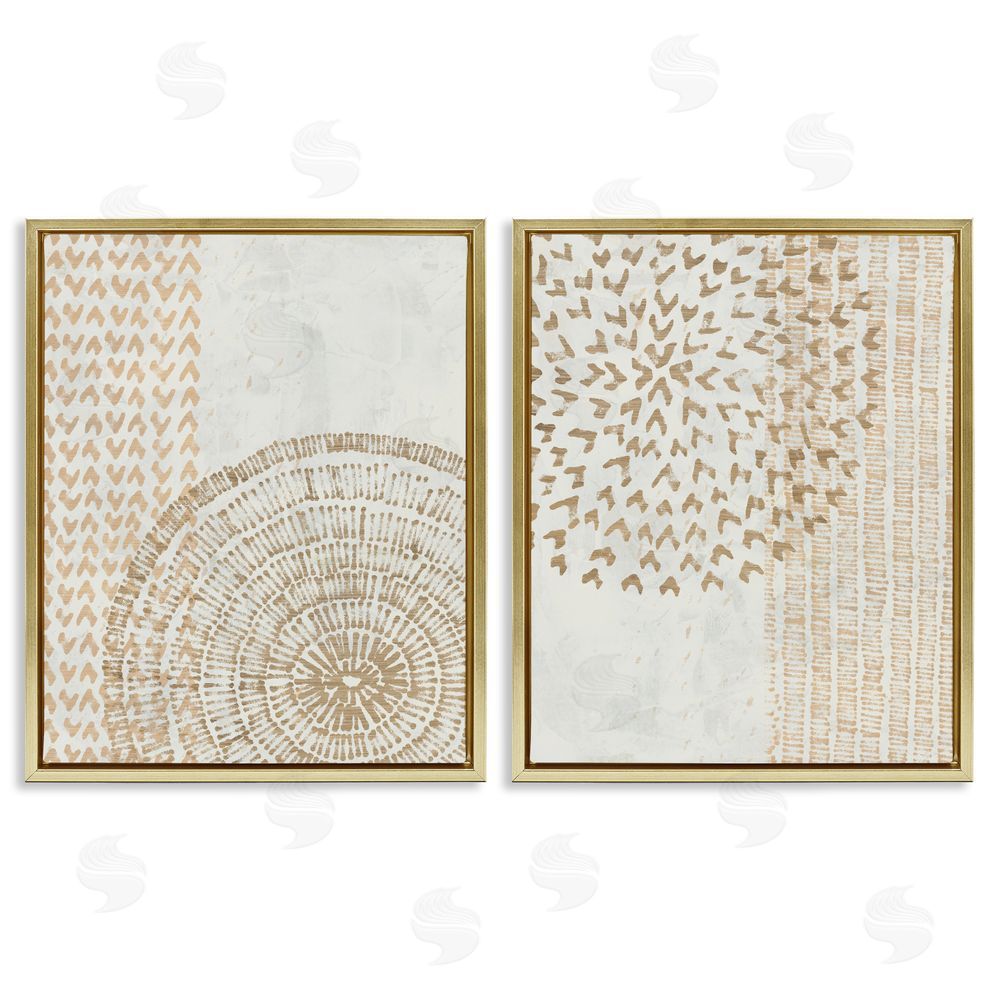June Erica Vess Abstract Orbs and Stripes Gold Floating Frame Canvas Wall Art Print
