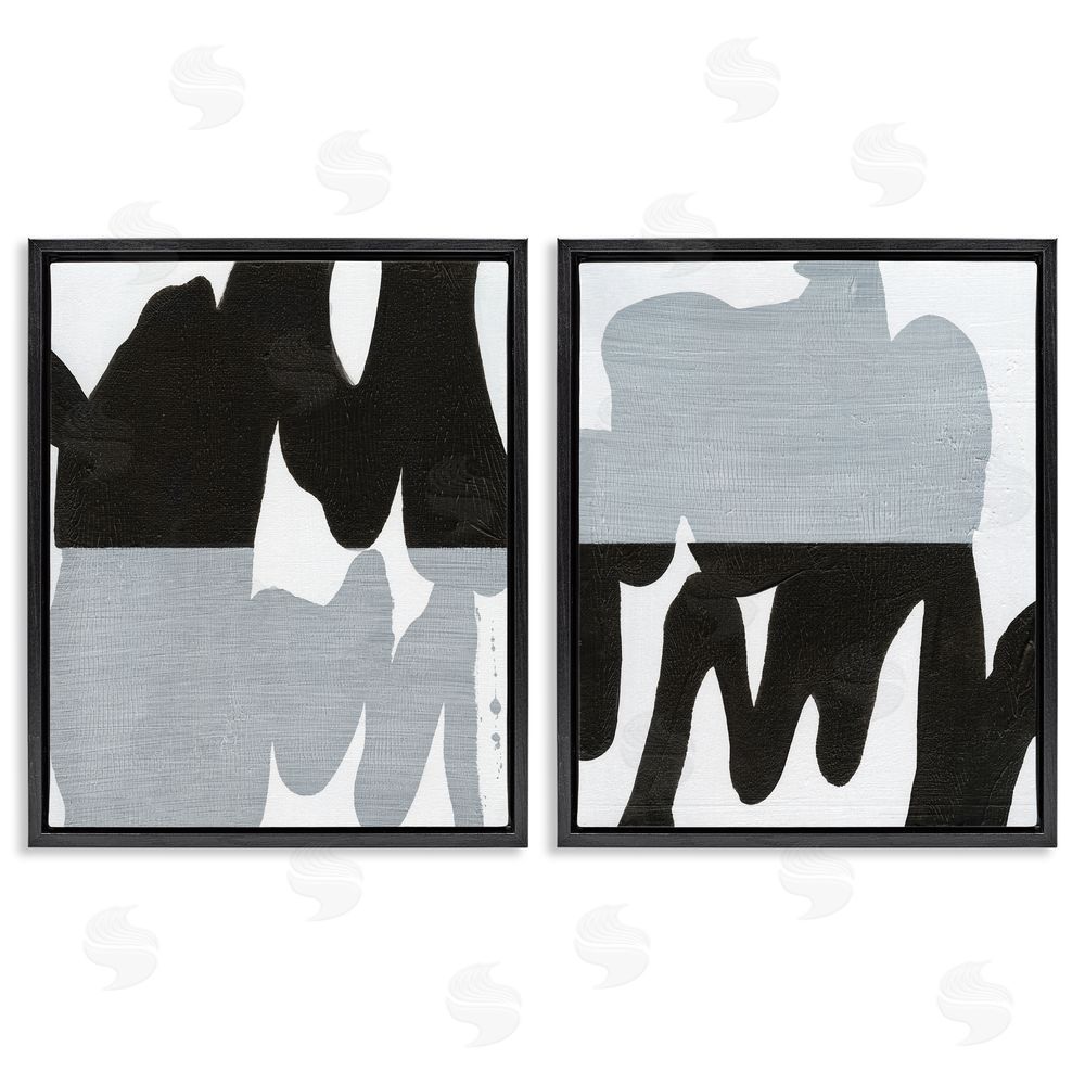 Jodi Fuchs Veiled Black and White Abstract  Black Floating Frame Canvas Wall Art Print