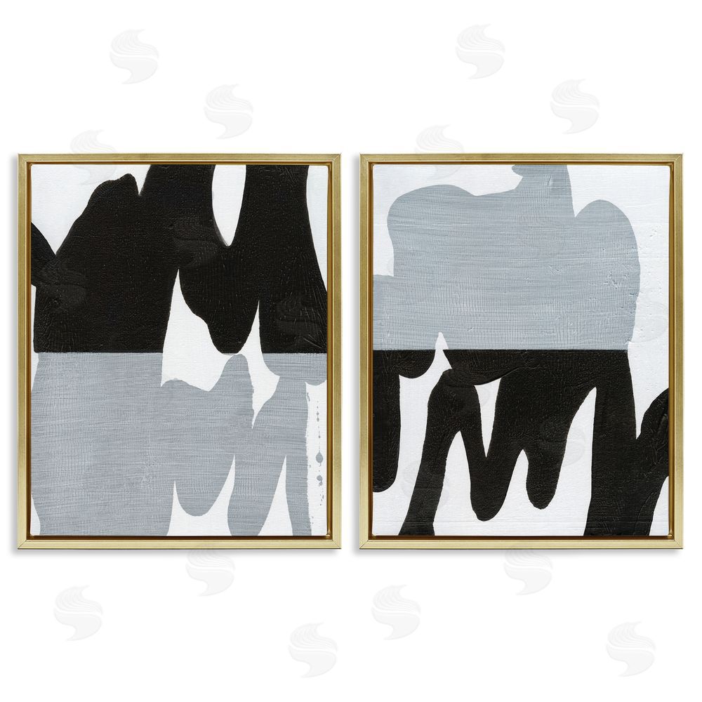 Jodi Fuchs Veiled Black and White Abstract  Gold Floating Frame Canvas Wall Art Print