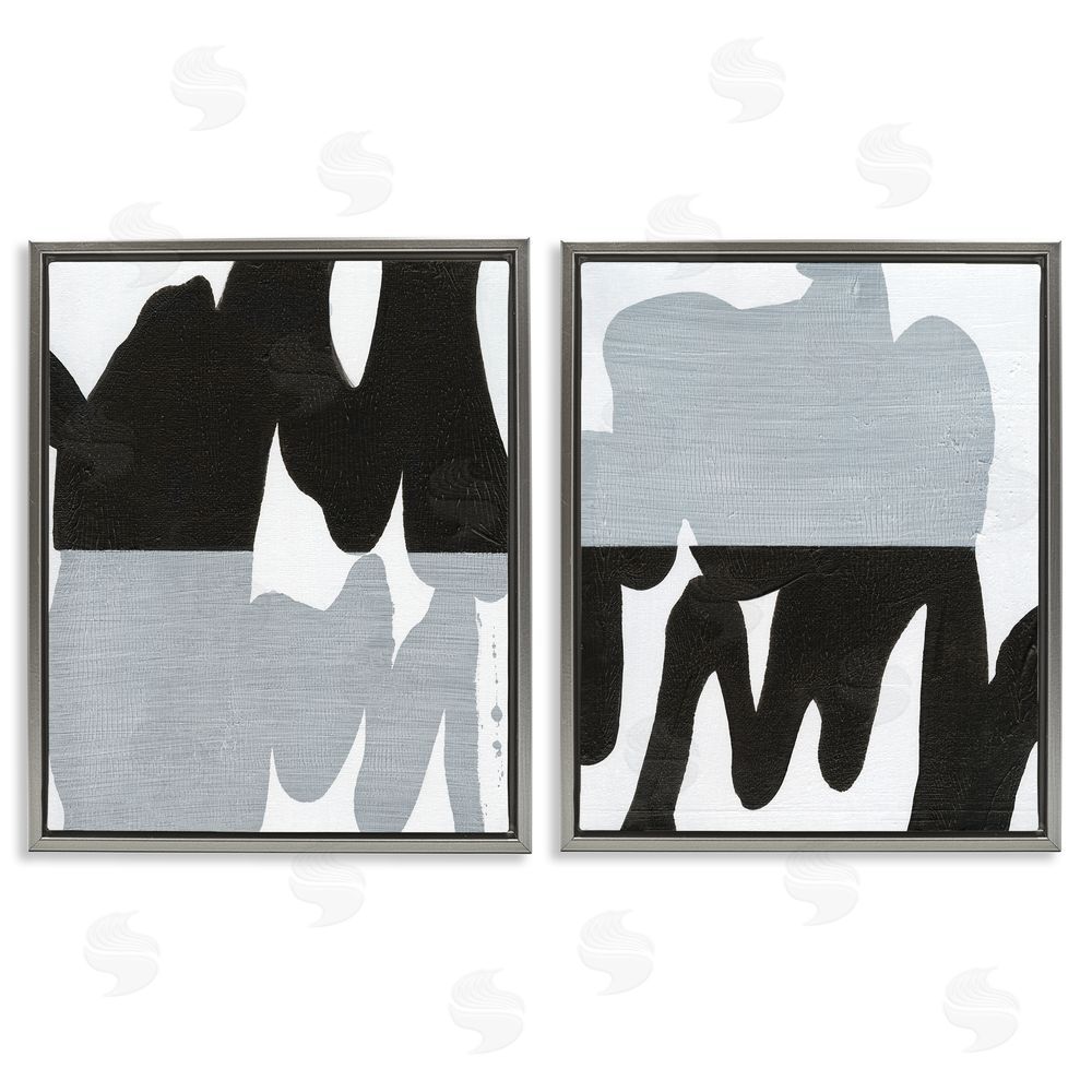 Jodi Fuchs Veiled Black and White Abstract  Gray Floating Frame Canvas Wall Art Print