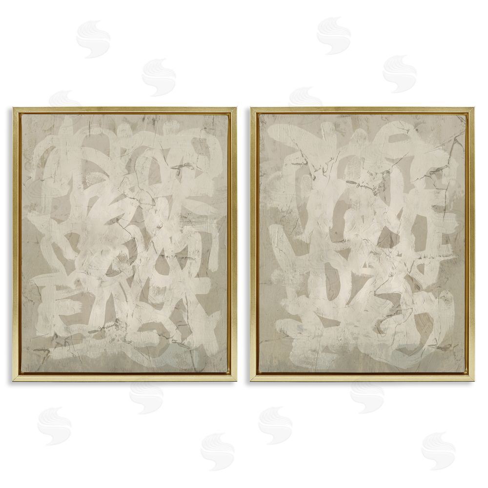 June Erica Vess Beige Neutral Brutalist Style  Gold Floating Frame Canvas Wall Art Print