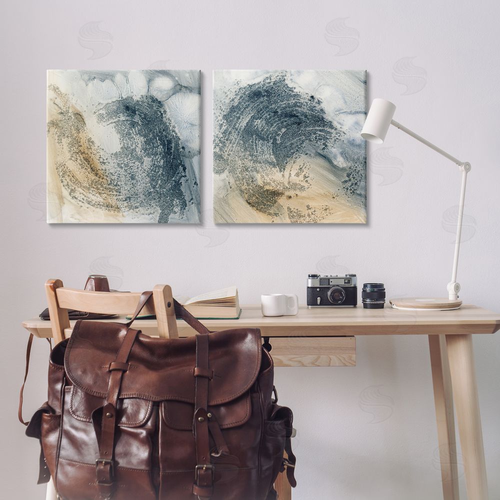 Ethan Harper Abstract Beige Blue Wave  Canvas Wall Art Print in Room