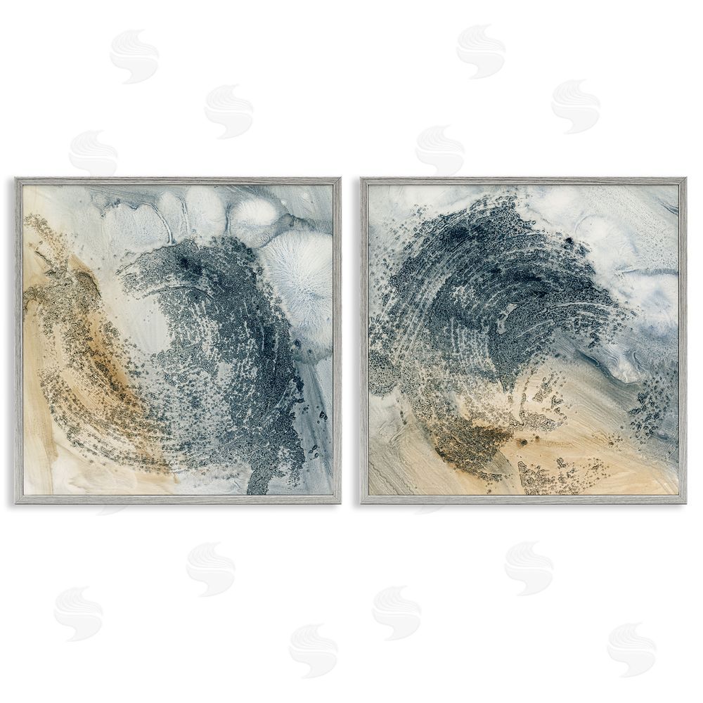Ethan Harper Abstract Beige Blue Wave  Gray Framed Giclee Wall Art Print