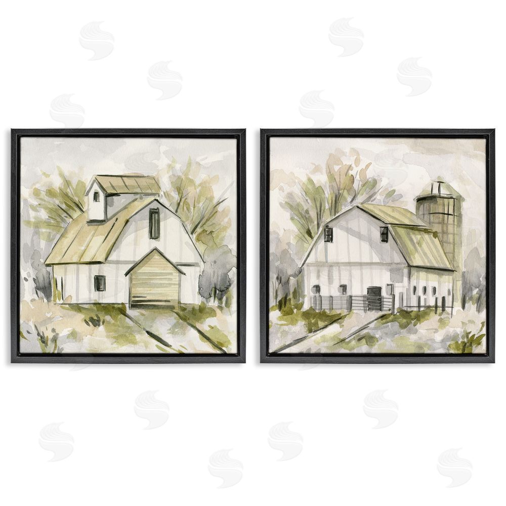 Melissa Wang Sketch Drawing Barn Silo Black Floating Frame Canvas Wall Art Print