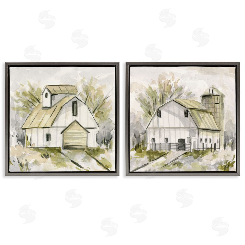 Melissa Wang Sketch Drawing Barn Silo Gray Floating Frame Canvas Wall Art Print
