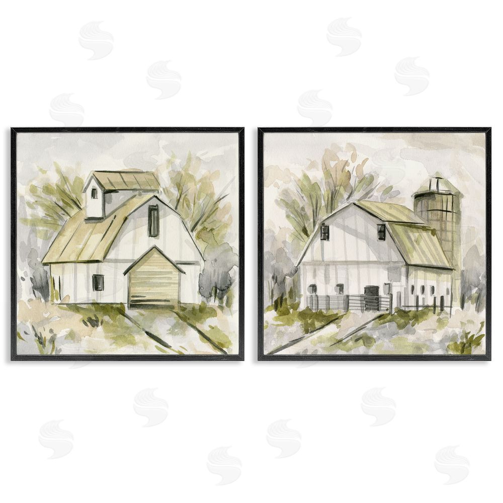 Melissa Wang Sketch Drawing Barn Silo Black Framed Giclee Wall Art Print