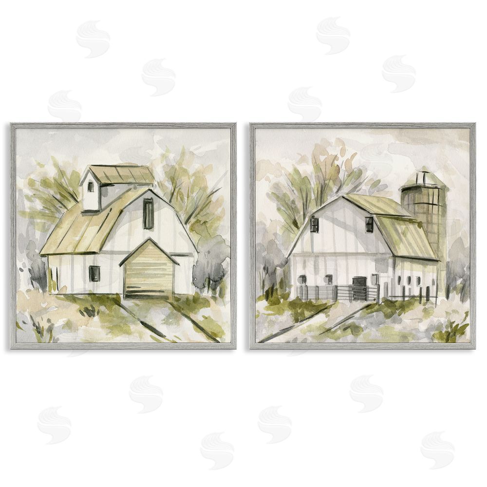 Melissa Wang Sketch Drawing Barn Silo Gray Framed Giclee Wall Art Print
