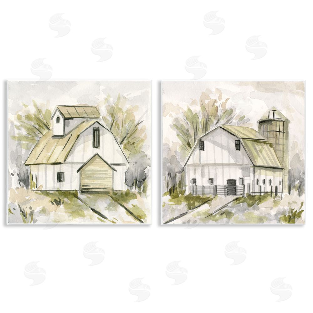 Melissa Wang Sketch Drawing Barn Silo Wooden Wall Plaque Art Print