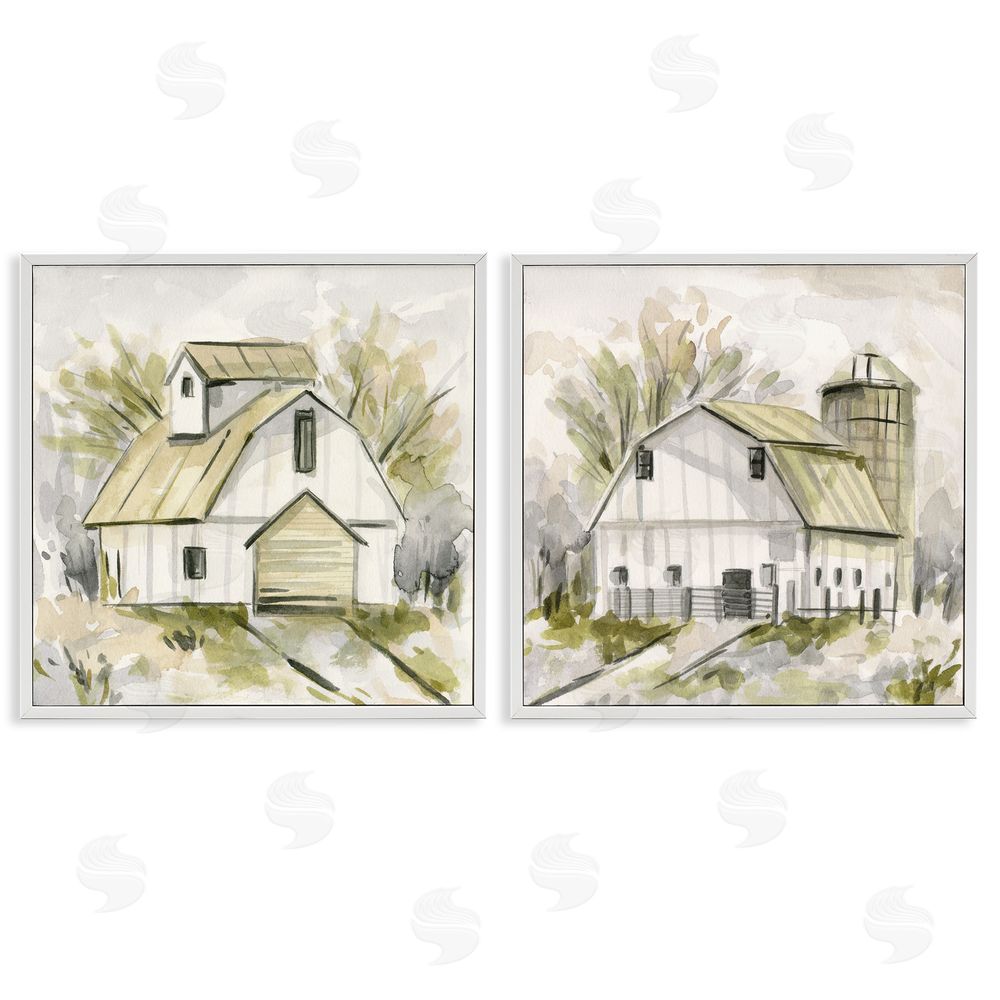 Melissa Wang Sketch Drawing Barn Silo White Framed Giclee Wall Art Print