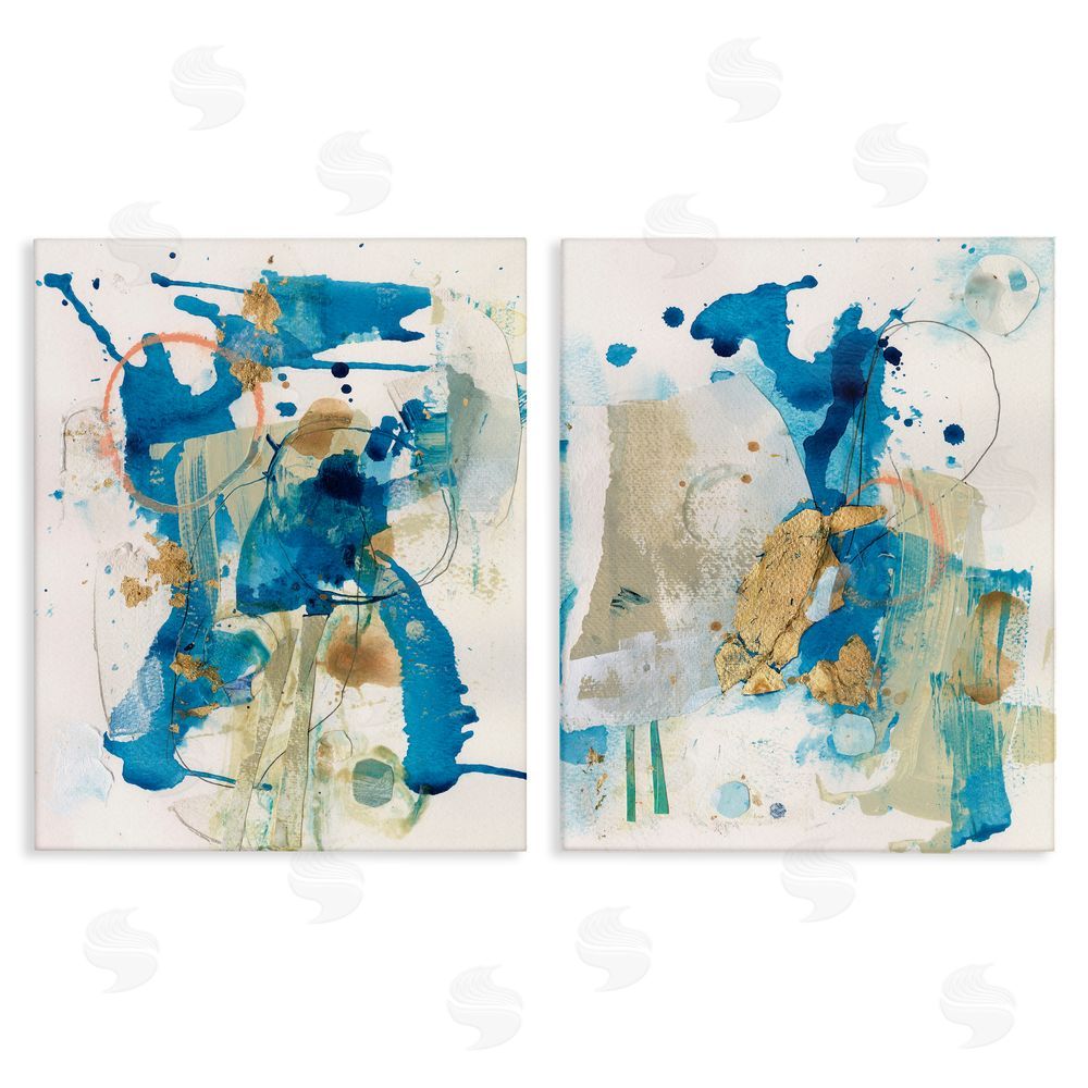 Allison Ford Abstract Blue Gold Splash  Canvas Wall Art Print