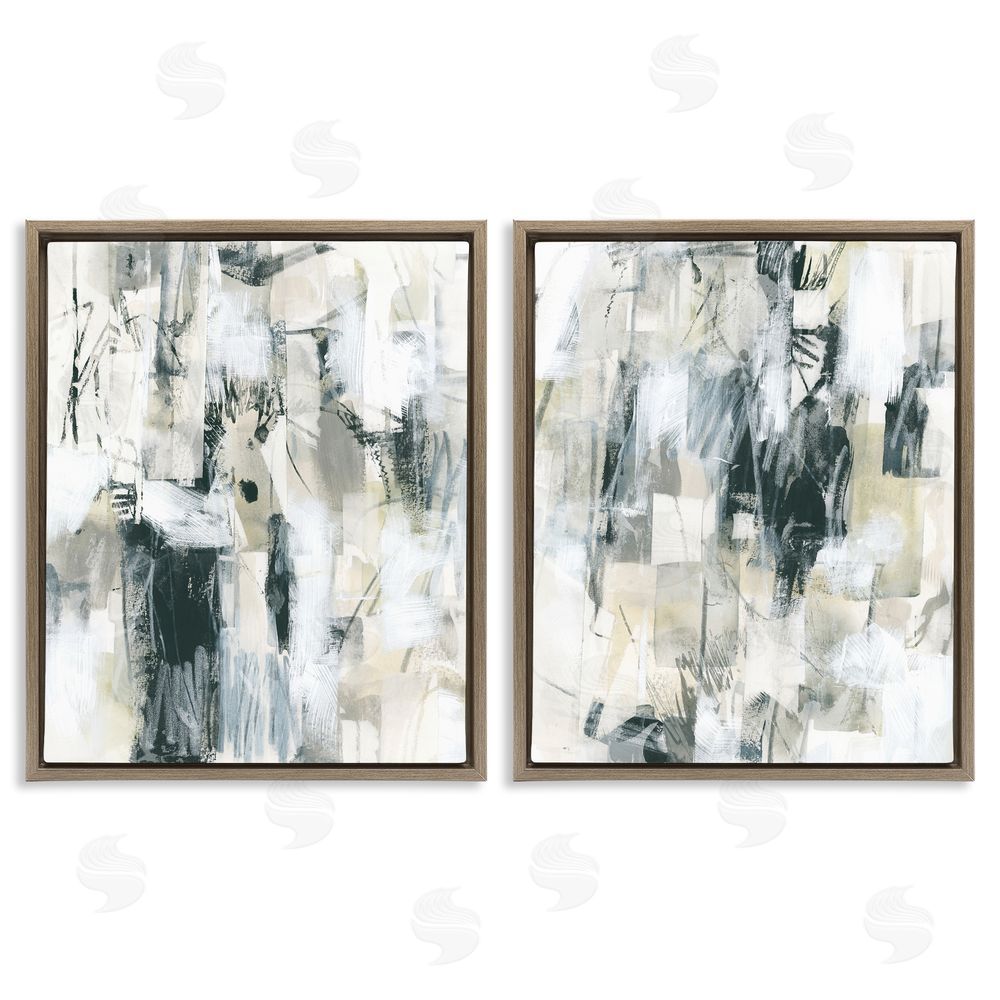 June Erica Vess Abstract Charcoal and Beige  Brown Floating Frame Canvas Wall Art Print