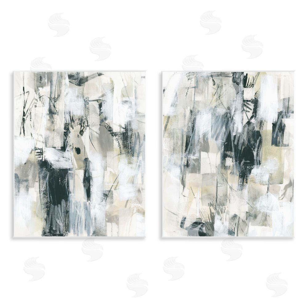June Erica Vess Abstract Charcoal and Beige  Wooden Wall Plaque Art Print