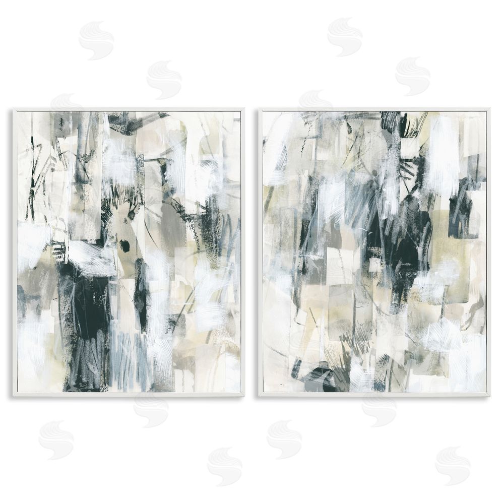 June Erica Vess Abstract Charcoal and Beige  White Framed Giclee Wall Art Print