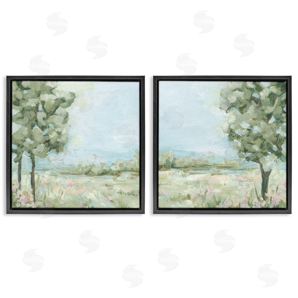 June Erica Vess Bright Spring Field Landscape Black Floating Frame Canvas Wall Art Print