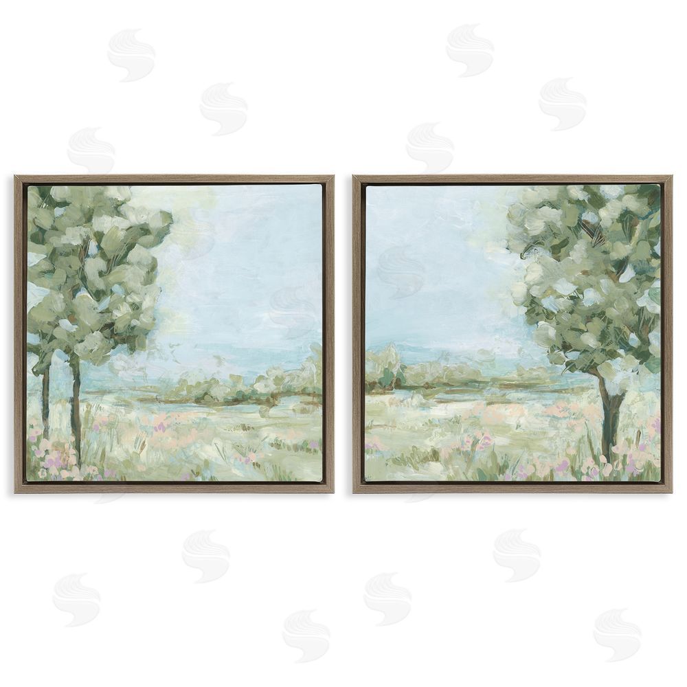 June Erica Vess Bright Spring Field Landscape Brown Floating Frame Canvas Wall Art Print