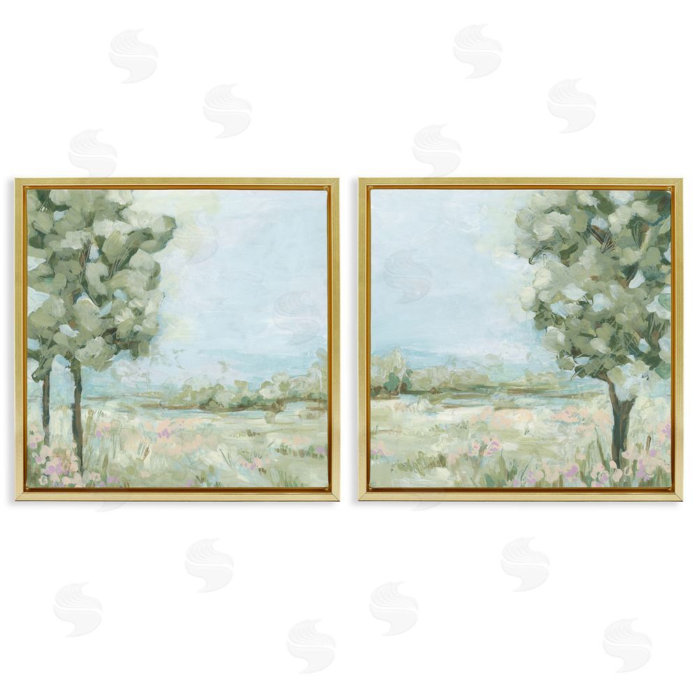 June Erica Vess Bright Spring Field Landscape Gold Floating Frame Canvas Wall Art Print
