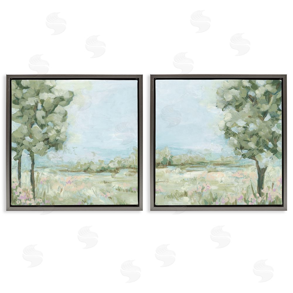 June Erica Vess Bright Spring Field Landscape Gray Floating Frame Canvas Wall Art Print