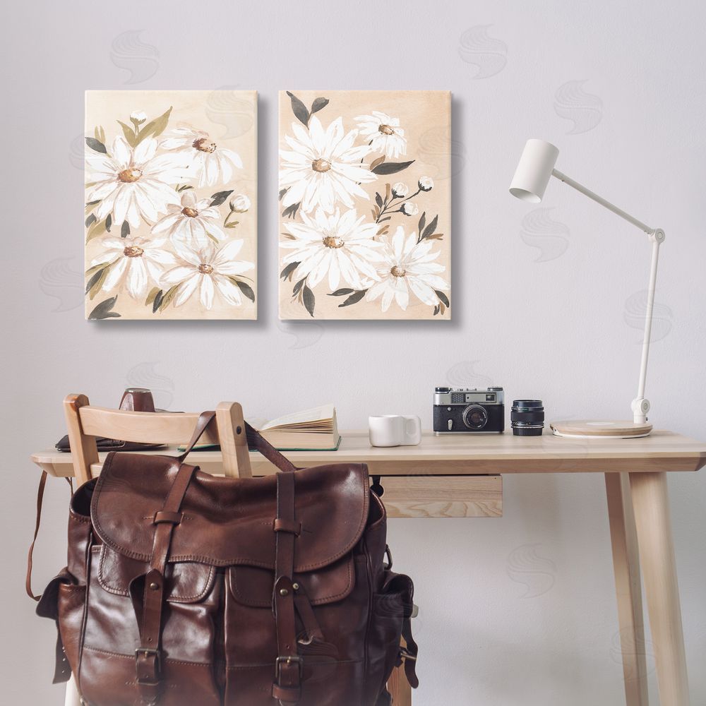 Amanda Cook White Daises on Peach  Canvas Wall Art Print in Room