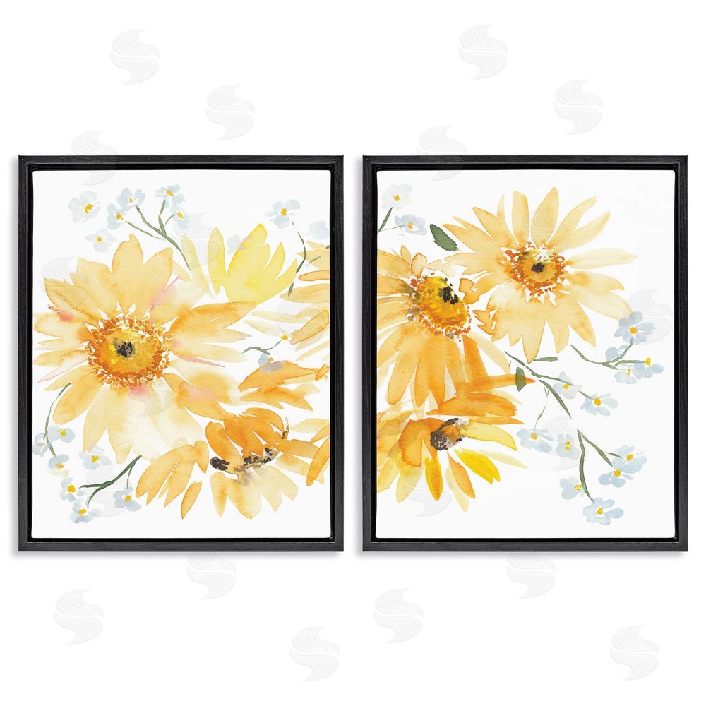 Amanda Cook Watercolor Black Eyed Susans Black Floating Frame Canvas Wall Art Print