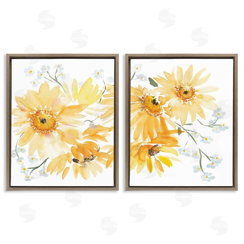 Amanda Cook Watercolor Black Eyed Susans Brown Floating Frame Canvas Wall Art Print