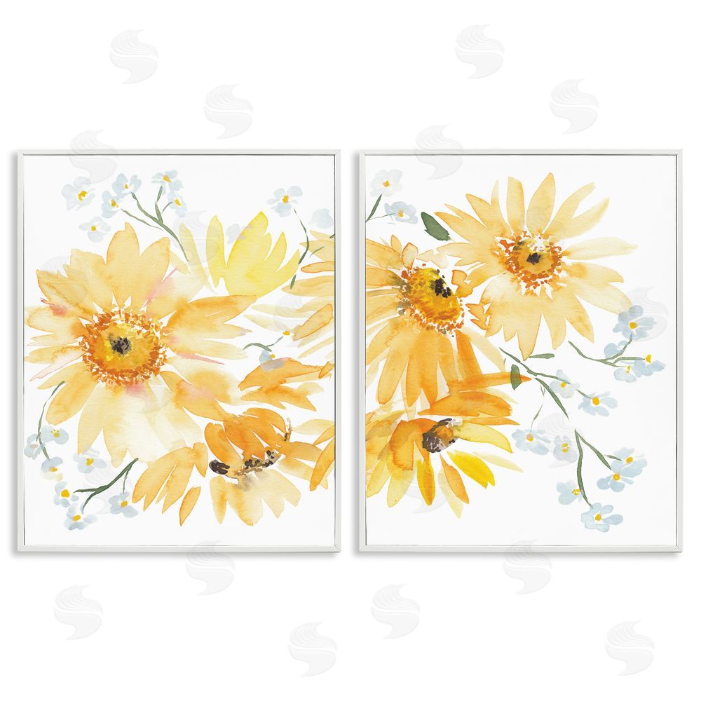 Amanda Cook Watercolor Black Eyed Susans White Framed Giclee Wall Art Print