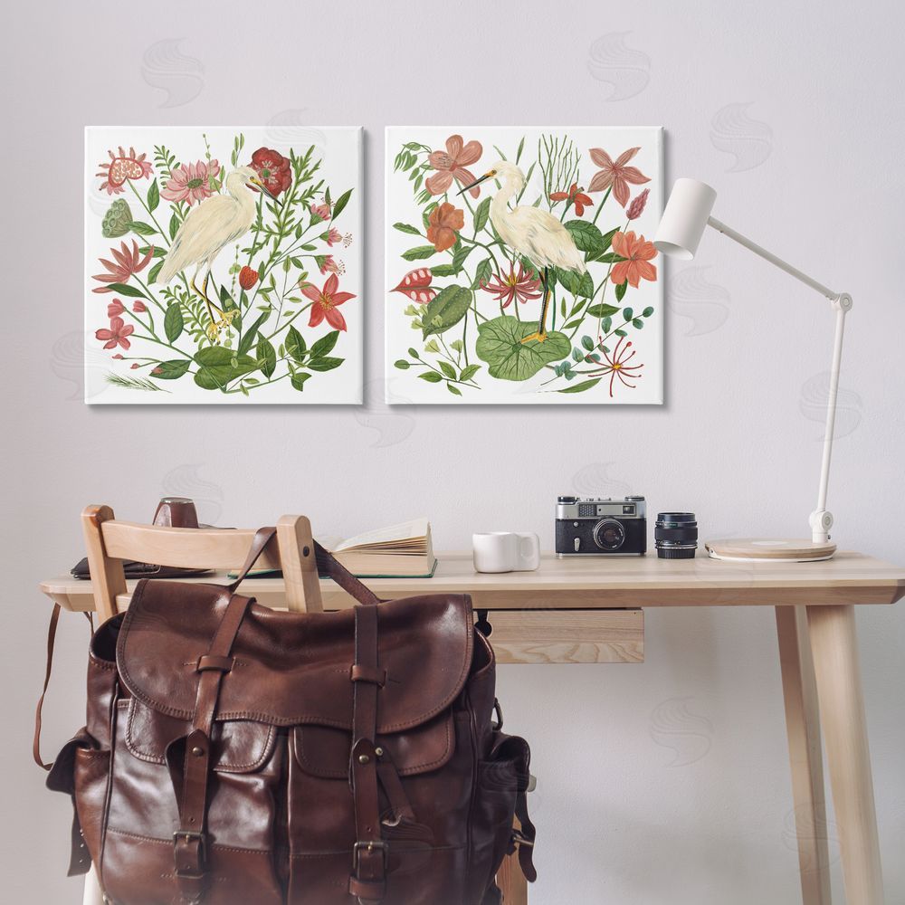 Melissa Wang Egrets Color Pop Flowers Canvas Wall Art Print in Room