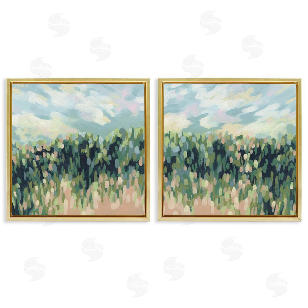 June Erica Vess Abstract Tall Wheat Grass Field  Gold Floating Frame Canvas Wall Art Print