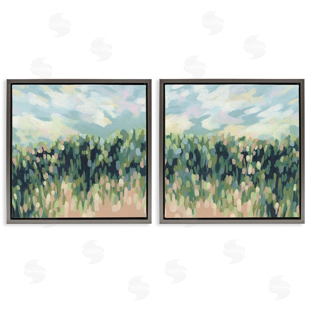 June Erica Vess Abstract Tall Wheat Grass Field  Gray Floating Frame Canvas Wall Art Print
