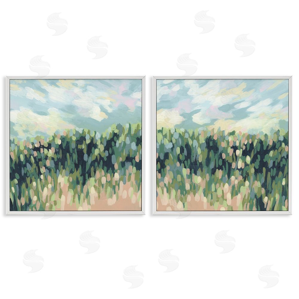 June Erica Vess Abstract Tall Wheat Grass Field  White Framed Giclee Wall Art Print