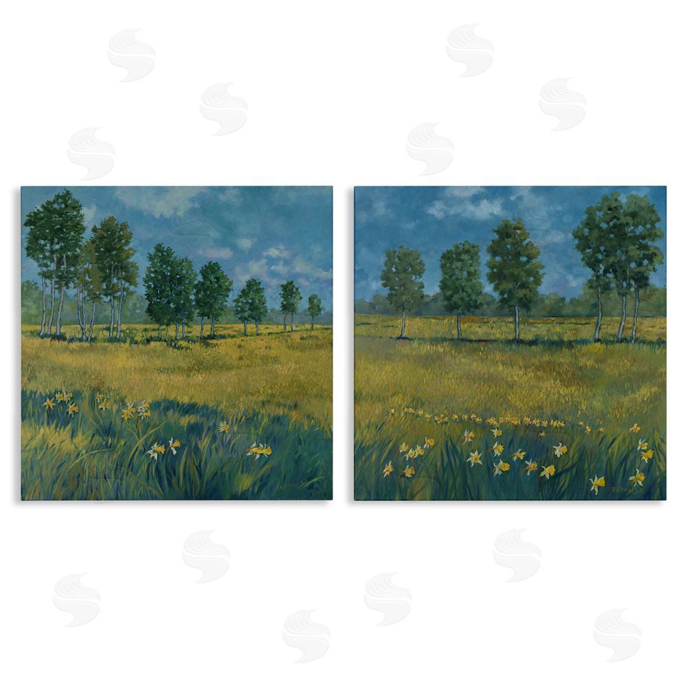 Graham Reynolds Daffodil Tree Lined Field Canvas Wall Art Print