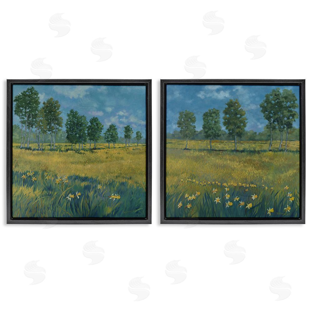 Graham Reynolds Daffodil Tree Lined Field Black Floating Frame Canvas Wall Art Print