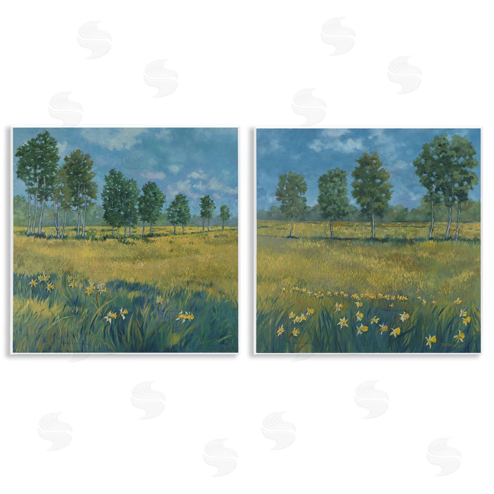 Graham Reynolds Daffodil Tree Lined Field Wooden Wall Plaque Art Print