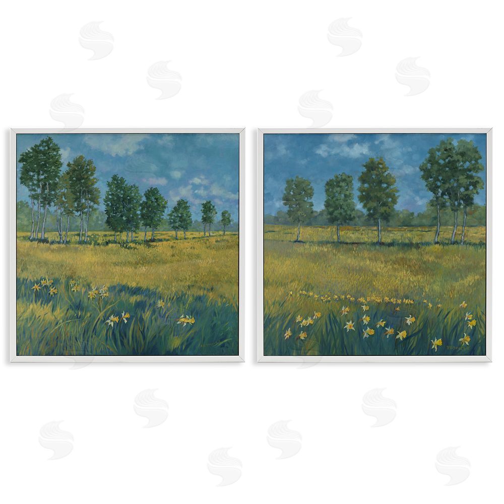 Graham Reynolds Daffodil Tree Lined Field White Framed Giclee Wall Art Print