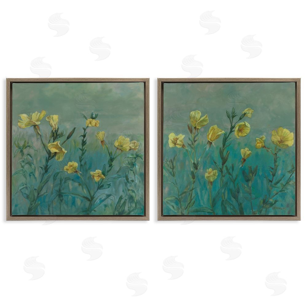 Graham Reynolds Evening Primrose Flower Unfurling Brown Floating Frame Canvas Wall Art Print