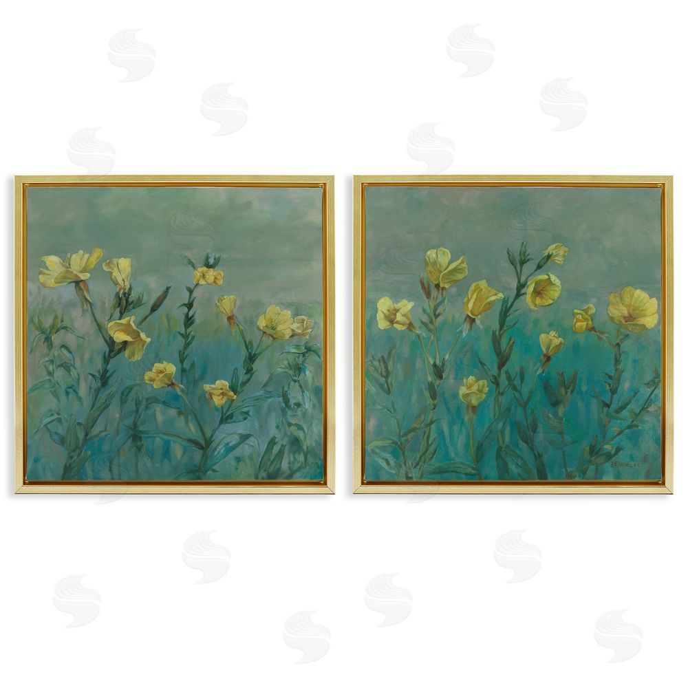 Graham Reynolds Evening Primrose Flower Unfurling Gold Floating Frame Canvas Wall Art Print
