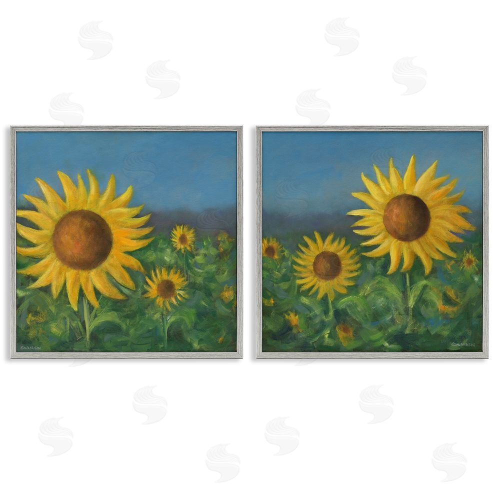 David Swanagin Gorgeous Sunflower Field  Gray Framed Giclee Wall Art Print