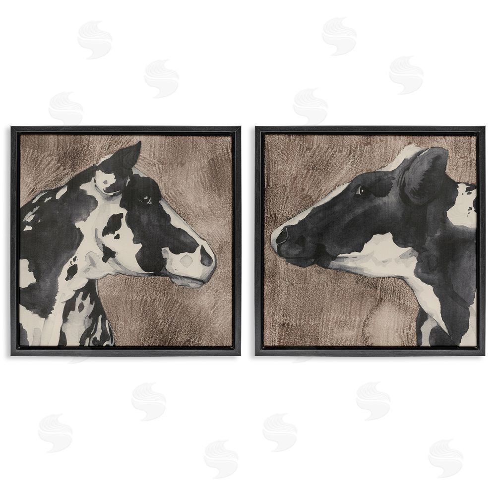 Grace Popp Holstein Cow Portrait Profile  Black Floating Frame Canvas Wall Art Print