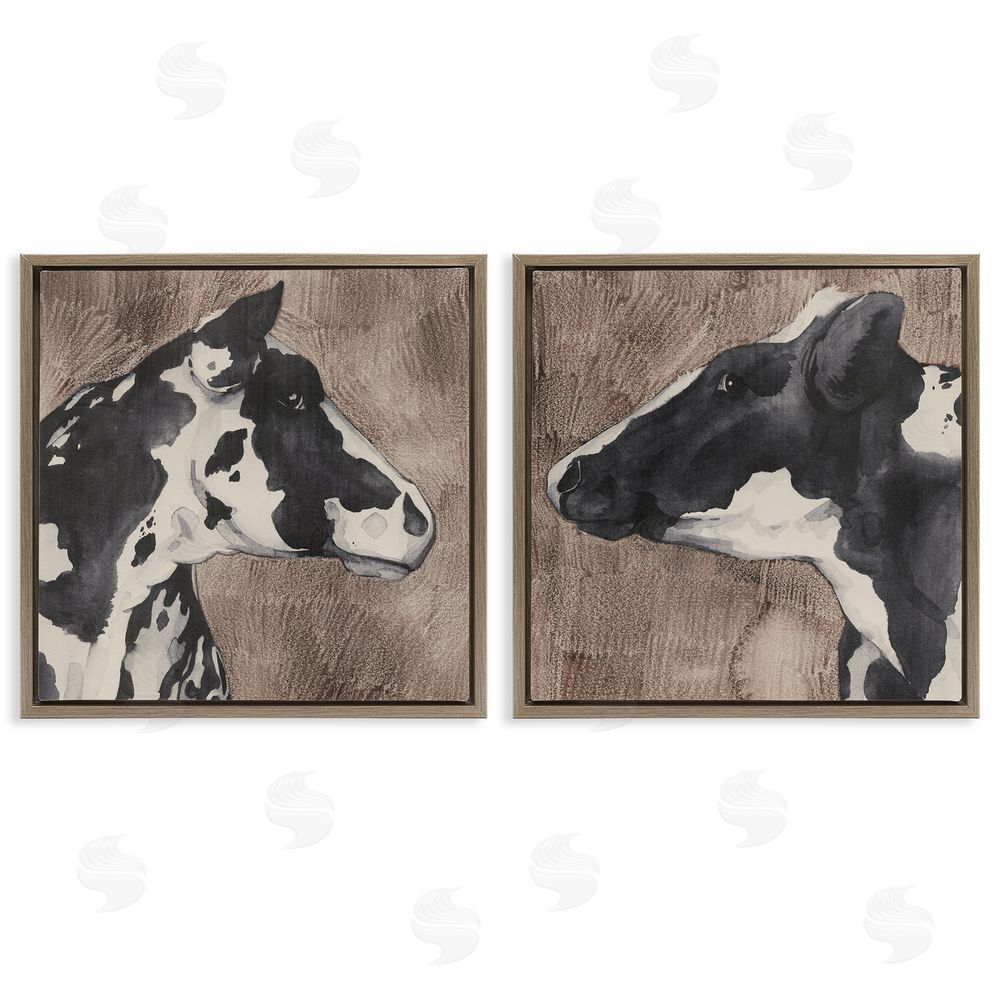 Grace Popp Holstein Cow Portrait Profile  Brown Floating Frame Canvas Wall Art Print