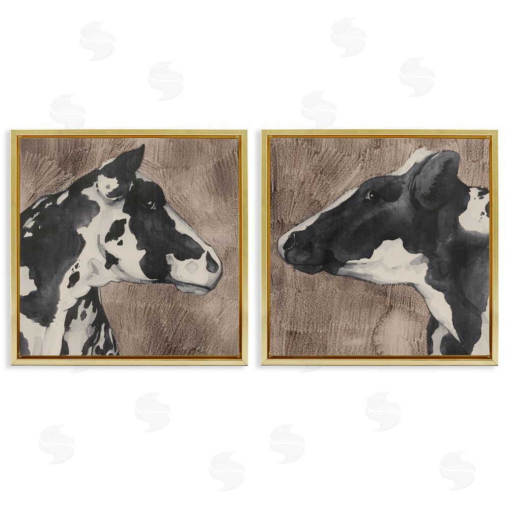 Grace Popp Holstein Cow Portrait Profile  Gold Floating Frame Canvas Wall Art Print